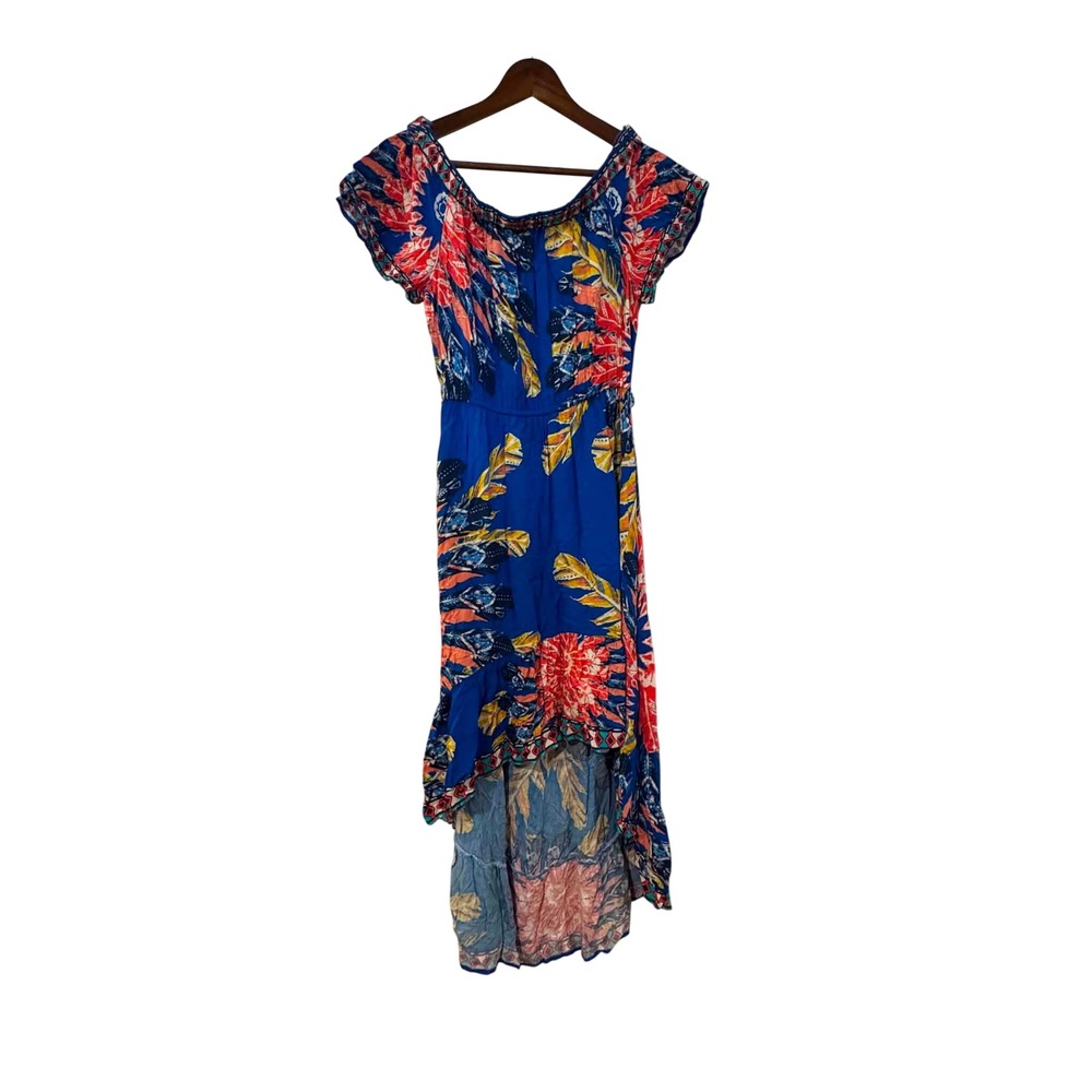 Flying Tomato Maxi Dress Womens Large Blue Tropical High Low‎ Excellent Boho